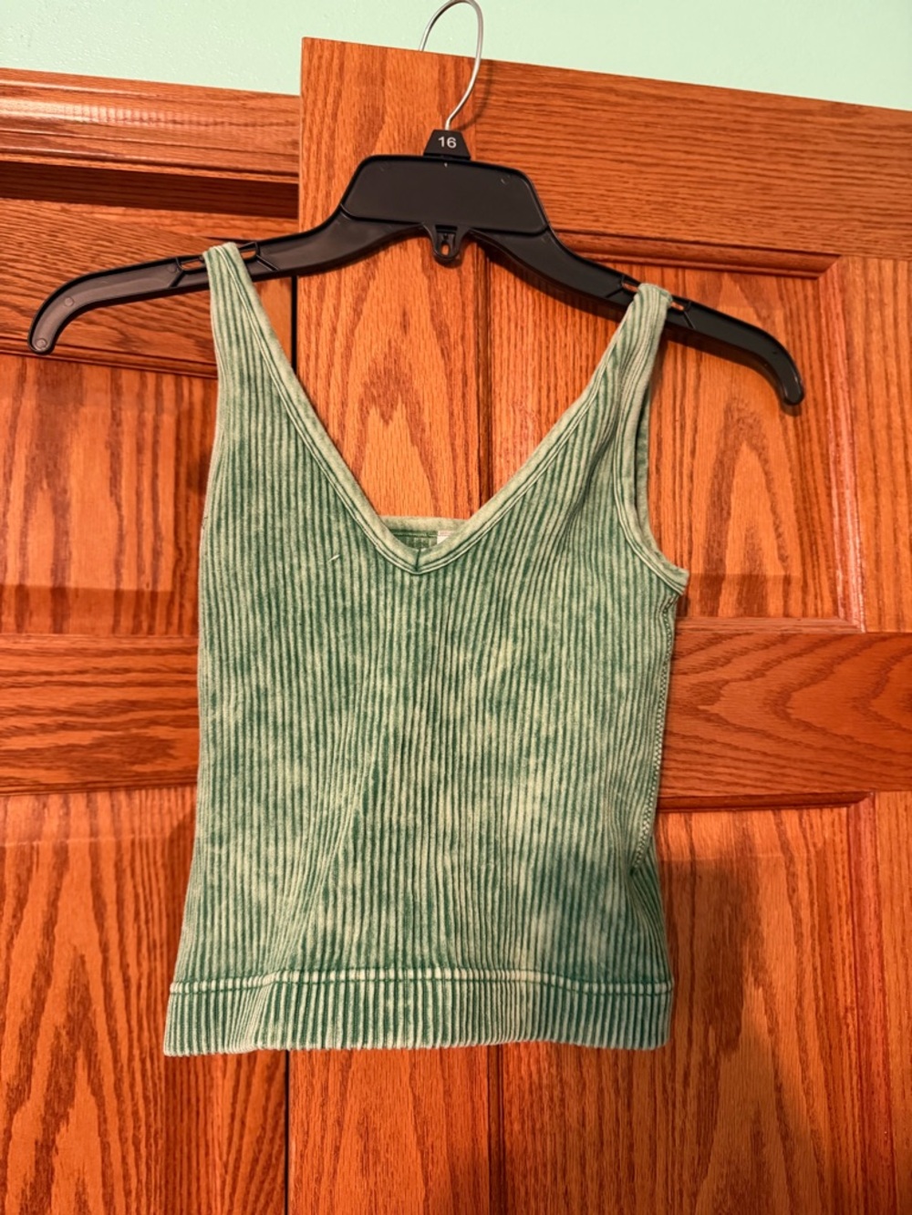 Green Ribbed V-Neck Tank Top